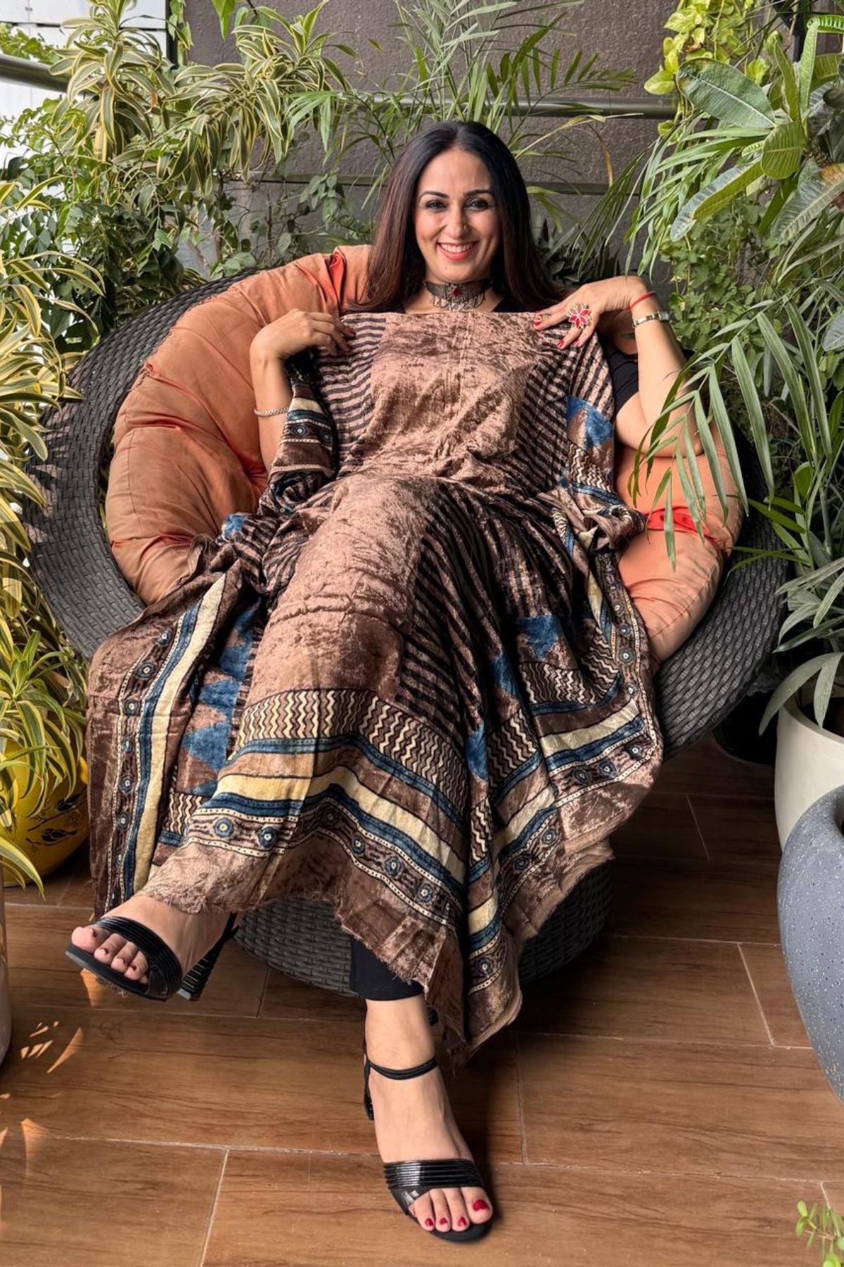 Ajrakh art on velvet (kurta only)